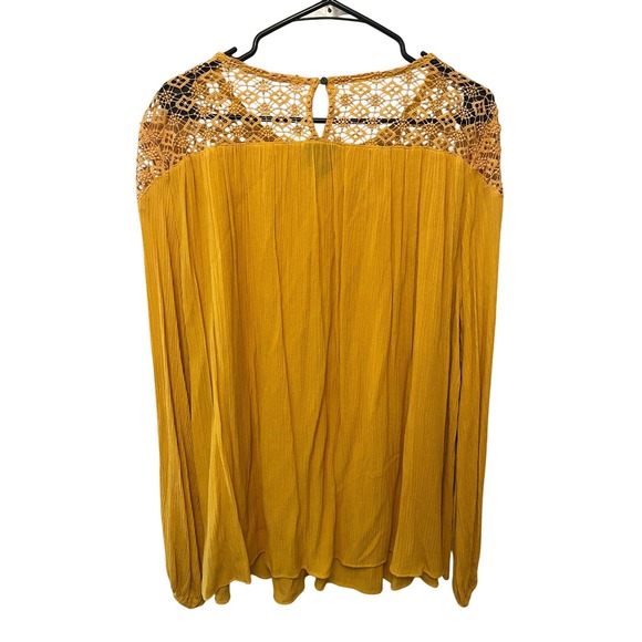Mossimo Women's Yellow Crochet Lace Boho Peasant Long Sleeve Tunic Top XL - Picture 6 of 6